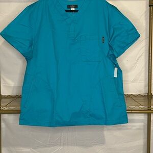 Koi Green and Blue Short Sleeve Scrub V-Neck Top